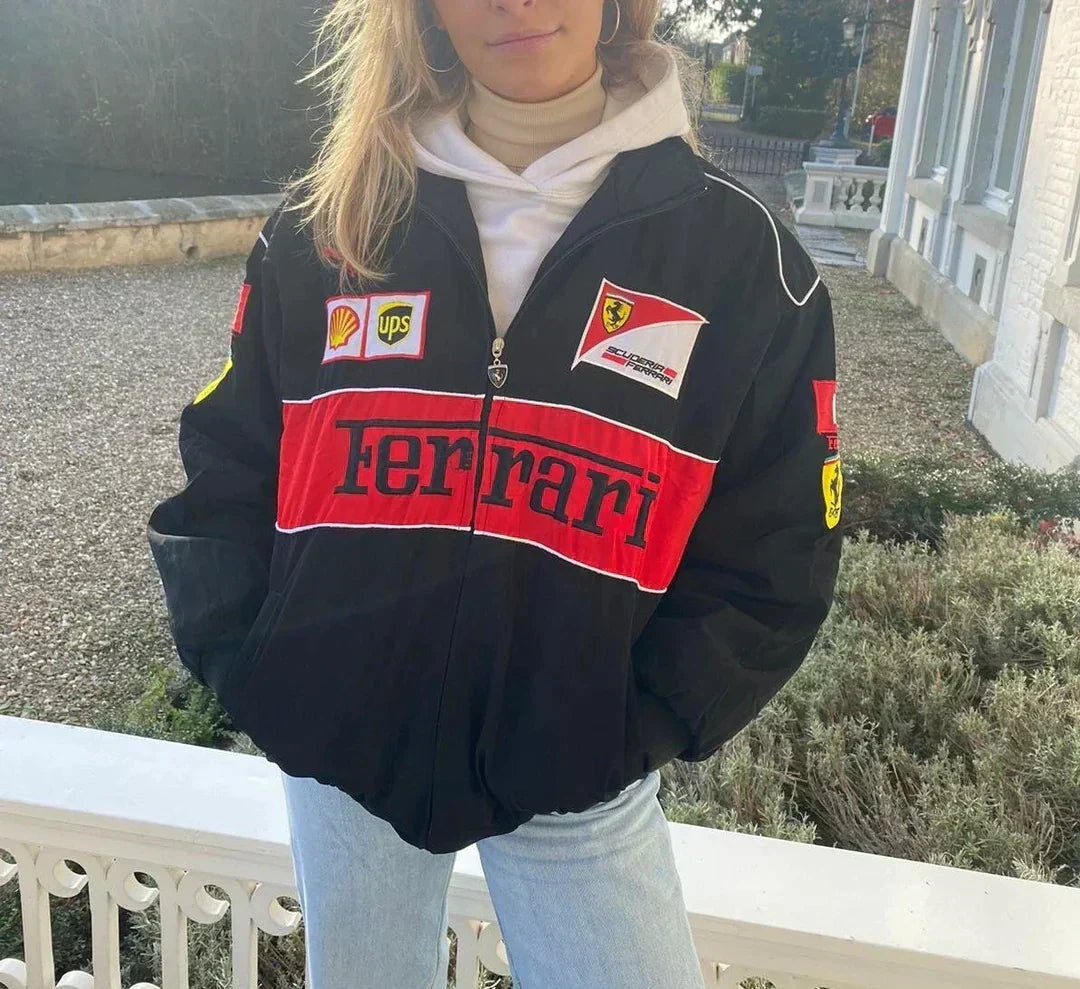 Γυναικείο Oversize Μπουφάν Racing | Στυλ Motorsport με Χρωματικά Blocks και Μπάλες