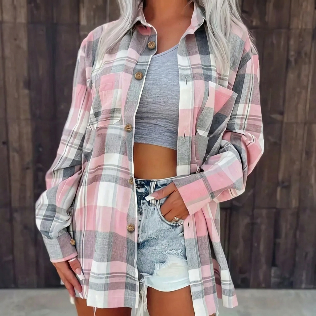 Άνετο Oversized Καρό Πουκάμισο
