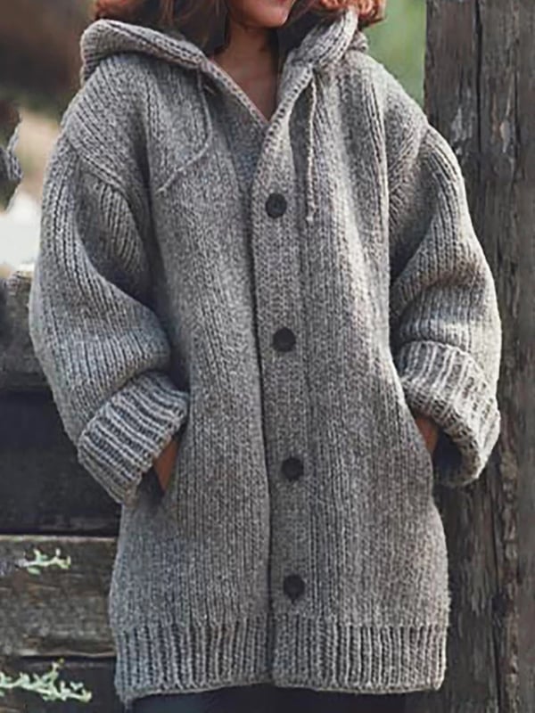 Γυναικεία Πλεκτή Ζακέτα Oversized με Κουκούλα