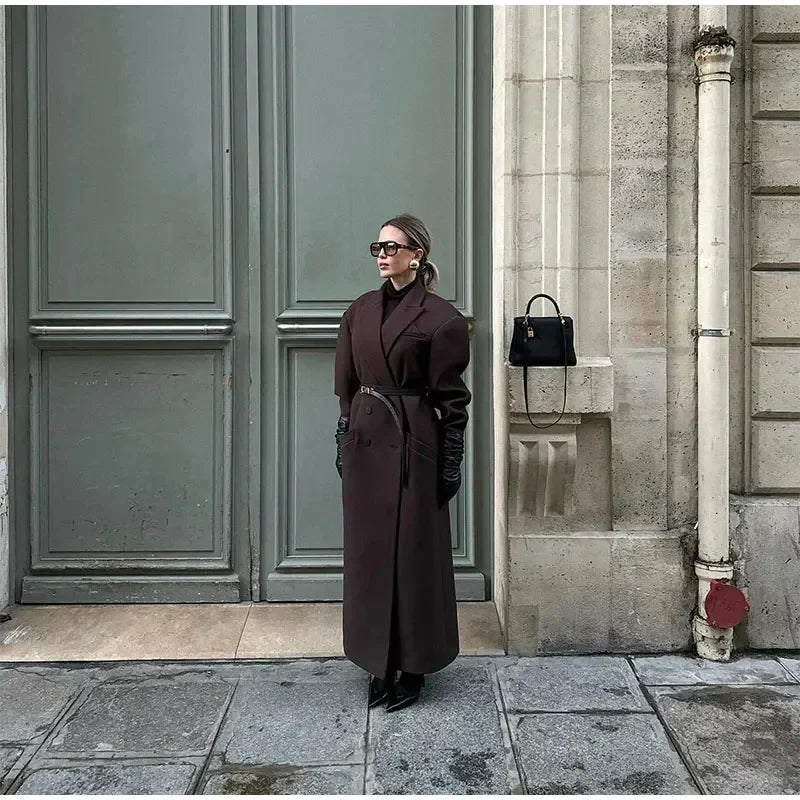 Oversized Γυναικείο Μακρύ Παλτό - Σταυρωτό