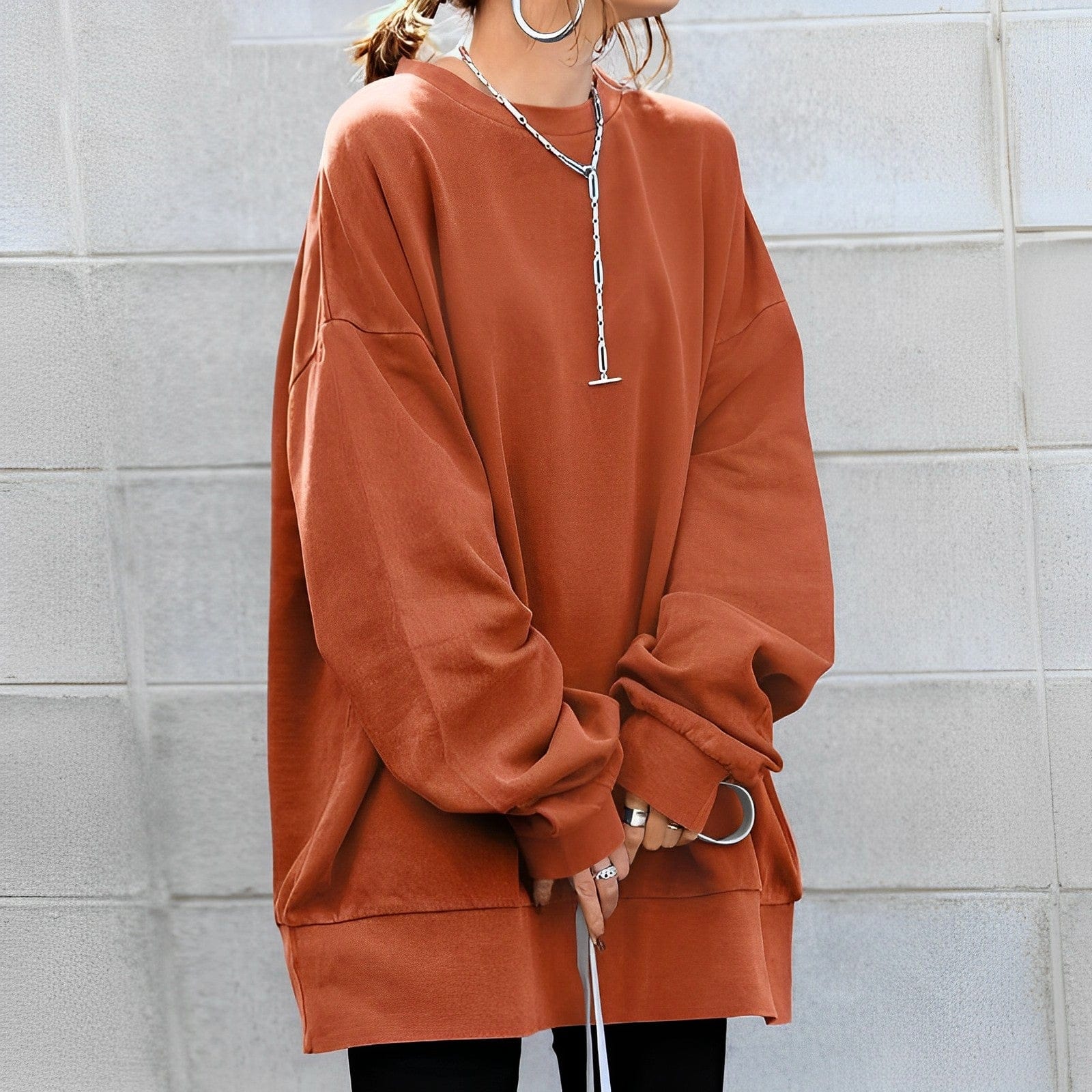 Γυναικείο Oversized Φούτερ με Στρόγγυλη Λαιμόκοψη