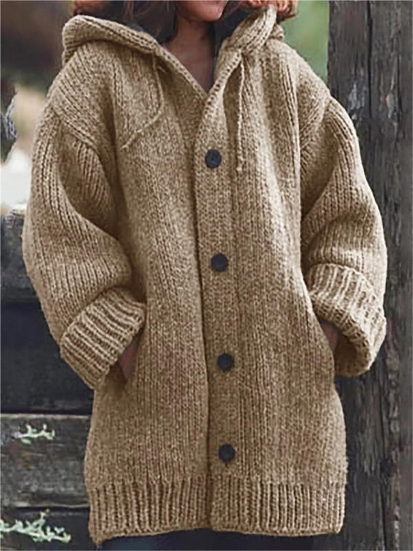 Γυναικεία Πλεκτή Ζακέτα Oversized με Κουκούλα