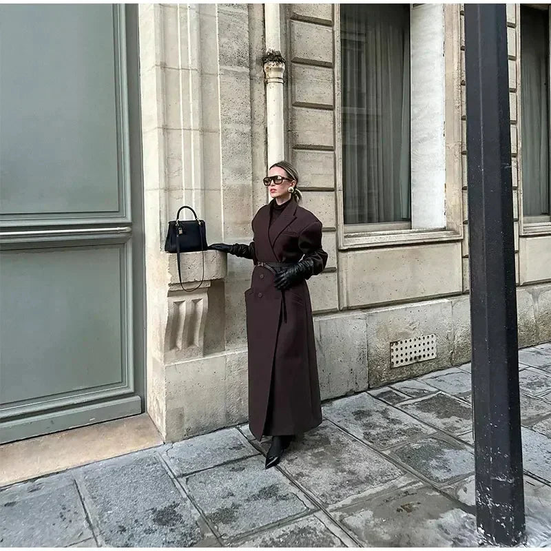 Oversized Γυναικείο Μακρύ Παλτό - Σταυρωτό