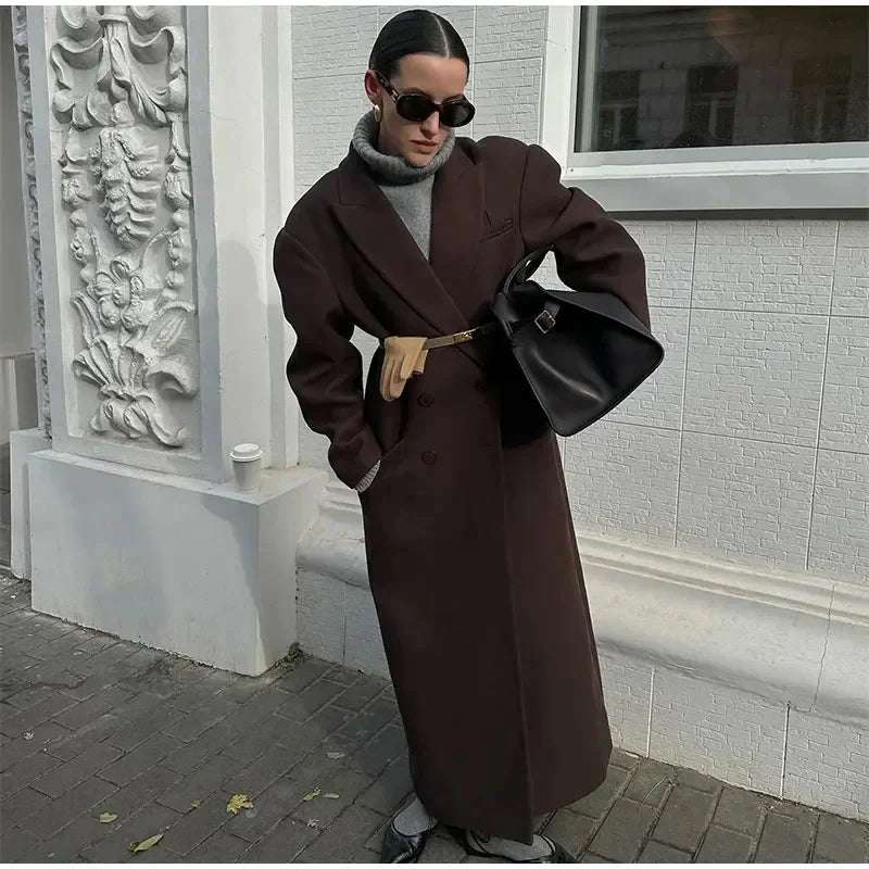 Oversized Γυναικείο Μακρύ Παλτό - Σταυρωτό
