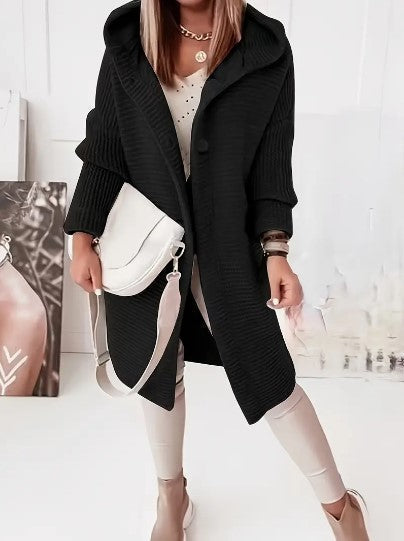 Oversized Γυναικεία Πλεκτή Ζακέτα με Κουκούλα