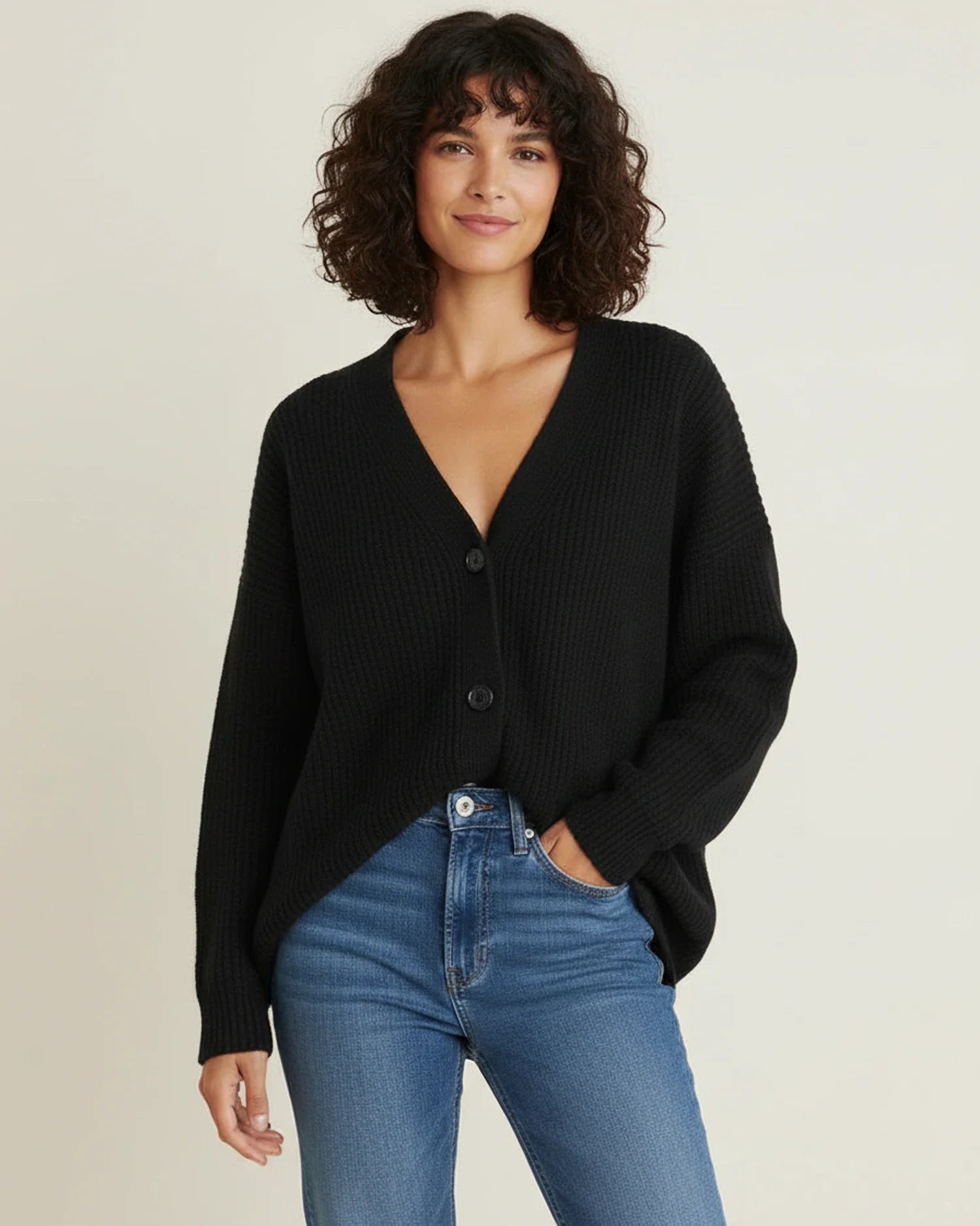 Γυναικεία Oversized Ζακέτα Cardigan με Κουμπιά και Λαιμόκοψη V