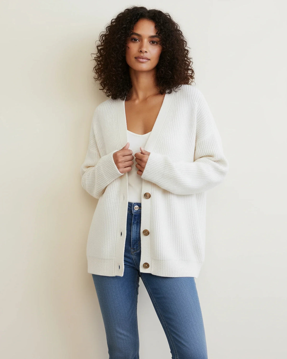 Γυναικεία Oversized Ζακέτα Cardigan με Κουμπιά και Λαιμόκοψη V