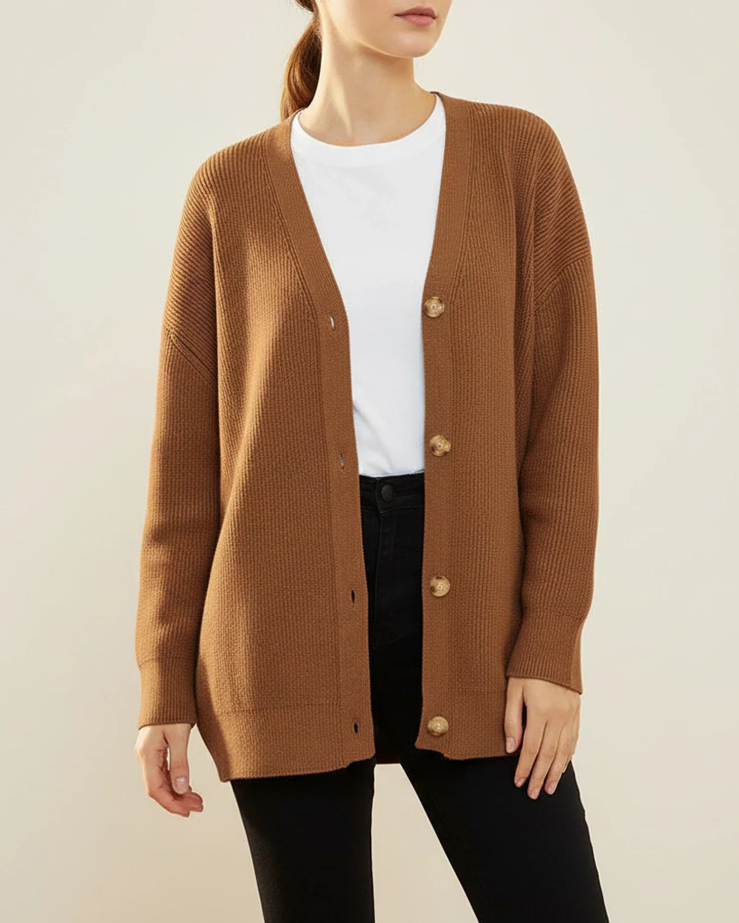 Γυναικεία Oversized Ζακέτα Cardigan με Κουμπιά και Λαιμόκοψη V