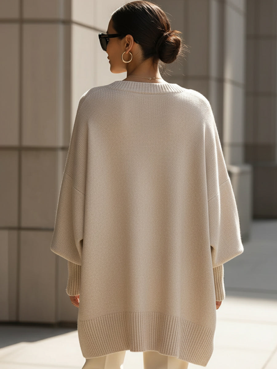 Γυναικείο Oversized Πλεκτό Πουλover με Στρογγυλή Λαιμόκοψη