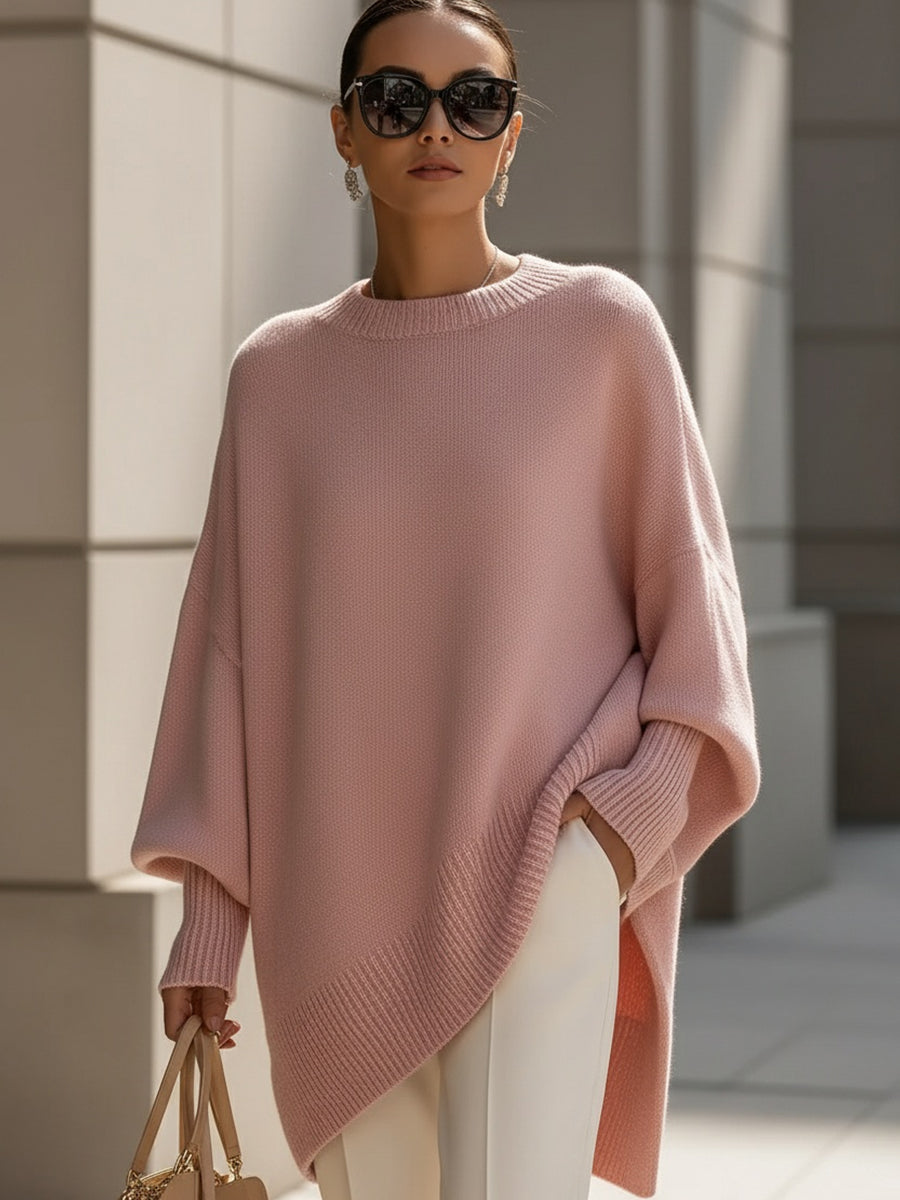 Γυναικείο Oversized Πλεκτό Πουλover με Στρογγυλή Λαιμόκοψη