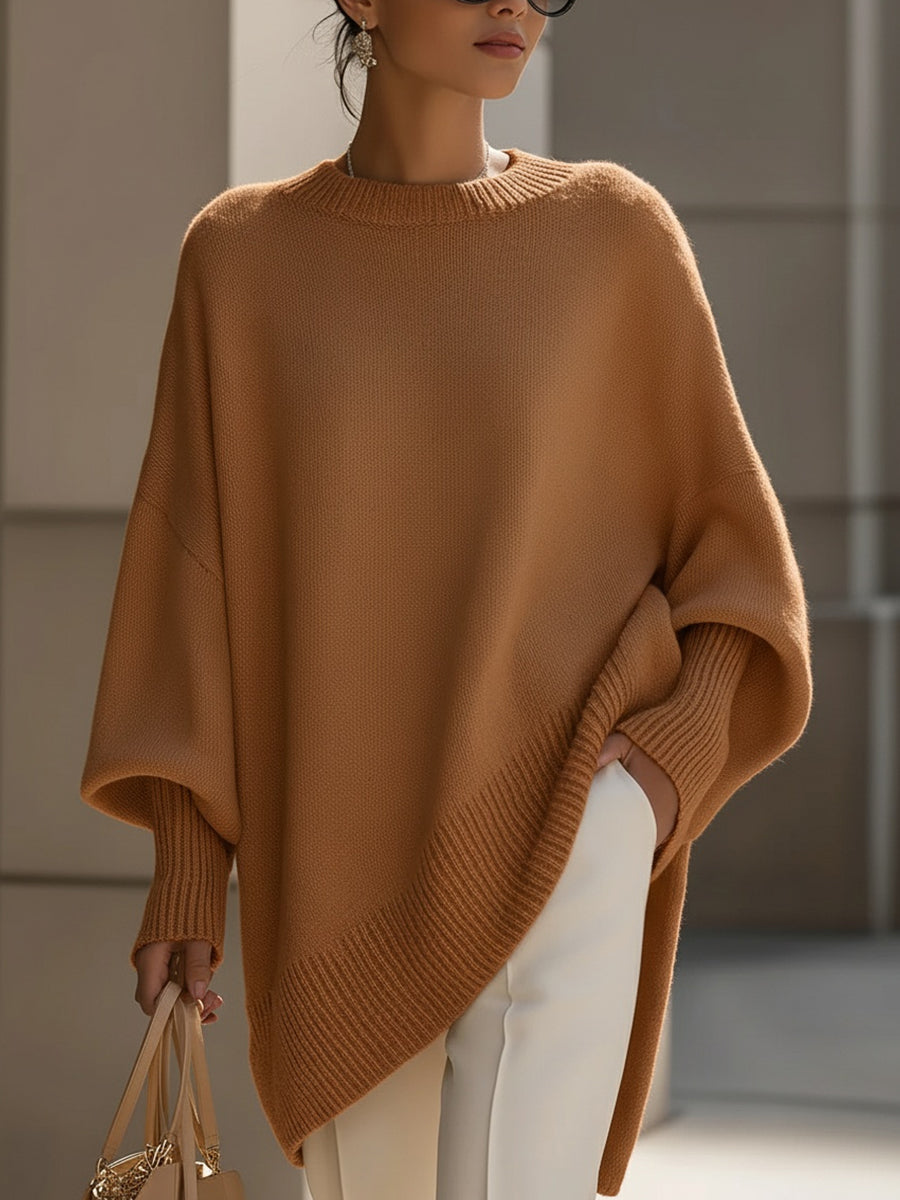 Γυναικείο Oversized Πλεκτό Πουλover με Στρογγυλή Λαιμόκοψη