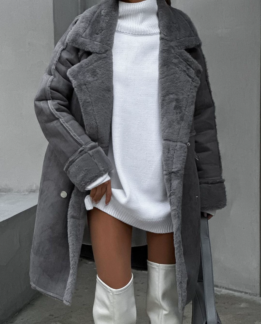 Γυναικείο Μακρύ Oversized Παλτό Shearling
