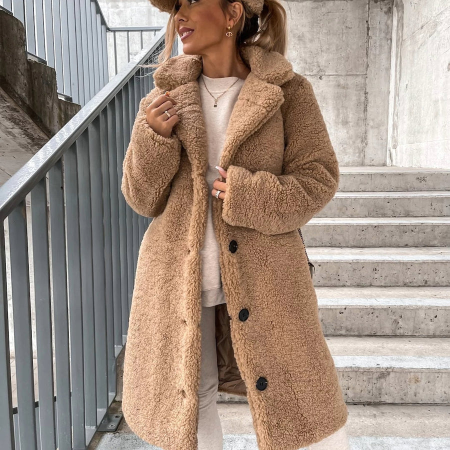 Γυναικείο Μακρύ Oversized Παλτό Teddy