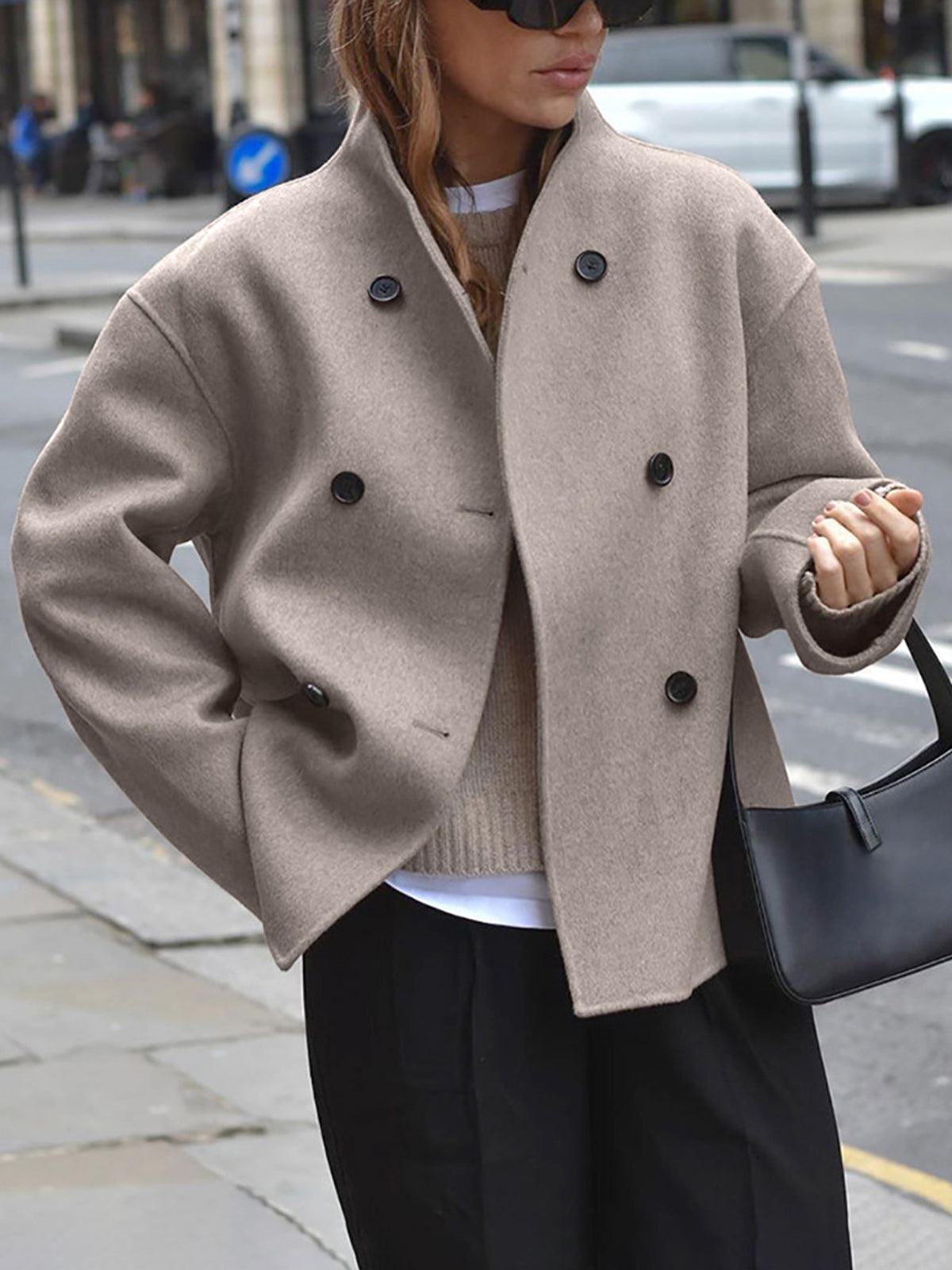Γυναικείο Ημίπαλτο Pea Coat με Διπλή Σειρά Κουμπιών