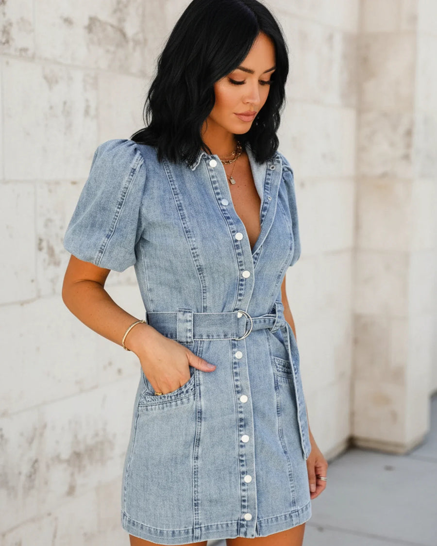 Γυναικείο Μίνι Φόρεμα Πουκάμισο με Ζώνη