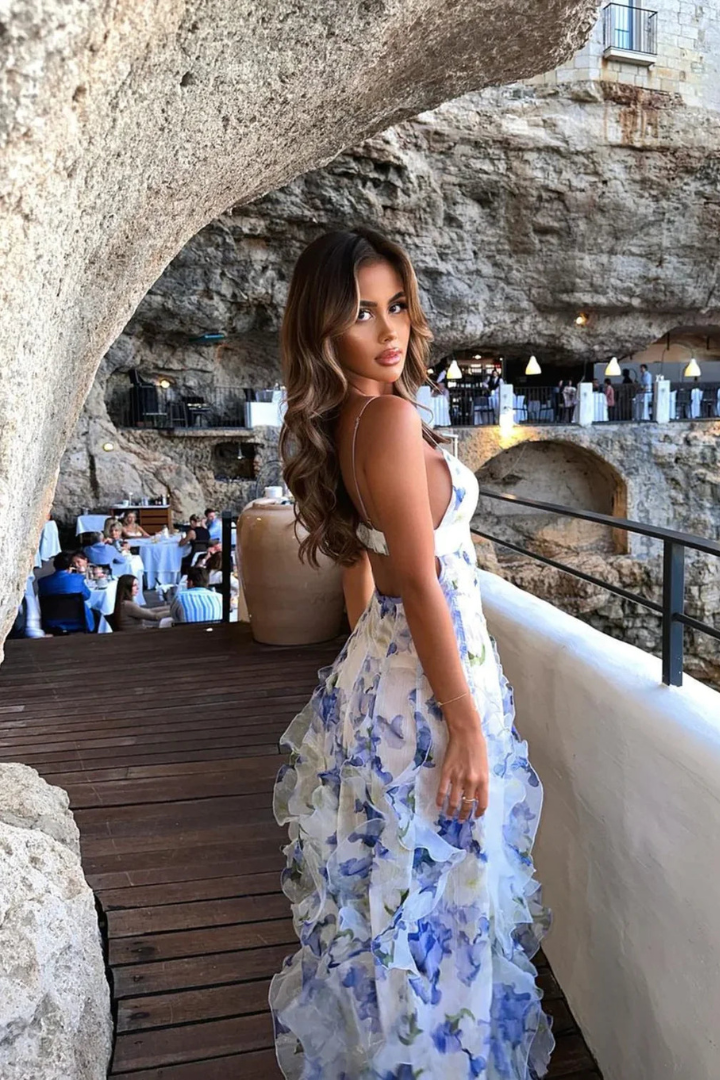 Γυναικείο Φθινοπωρινό Μάξι Φόρεμα με Φλόραλ Μοτίβο και Βολάν