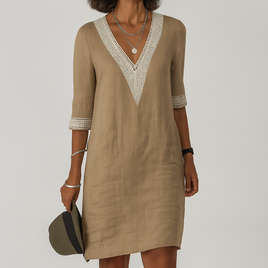 Κομψό Γυναικείο Καλοκαιρινό Λινό Φόρεμα