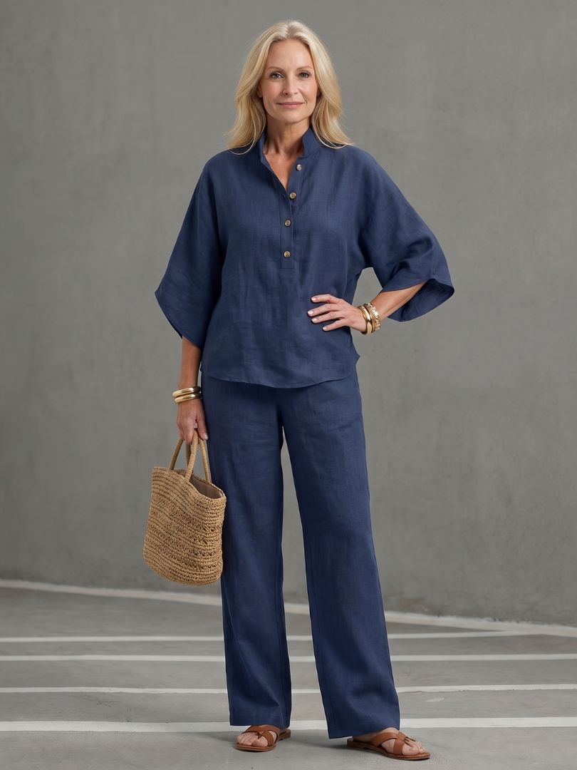 Γυναικείο Λινό Σετ σε Άνετη Γραμμή