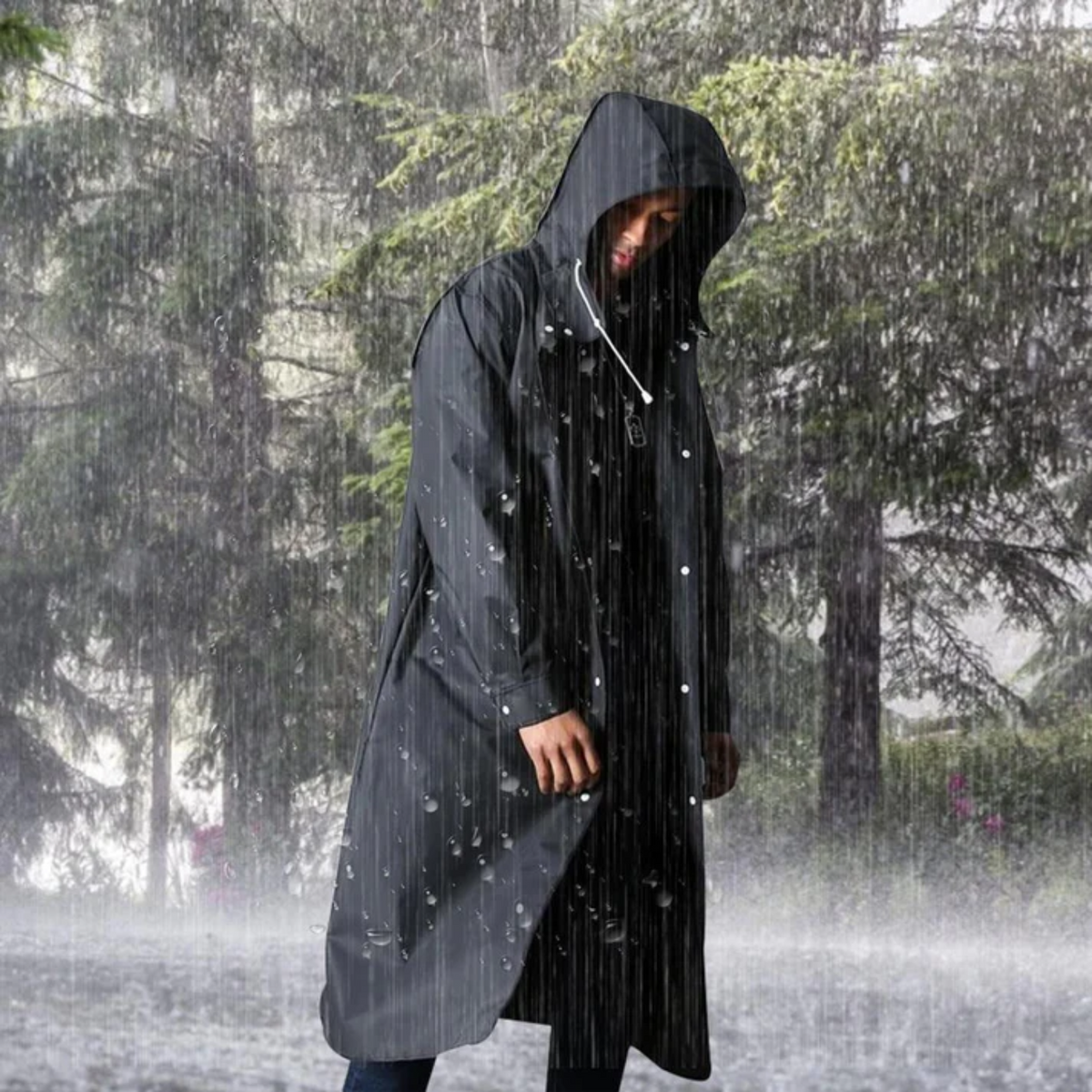 Ανδρικό Μακρύ Αδιάβροχο Μπουφάν με Κουκούλα
