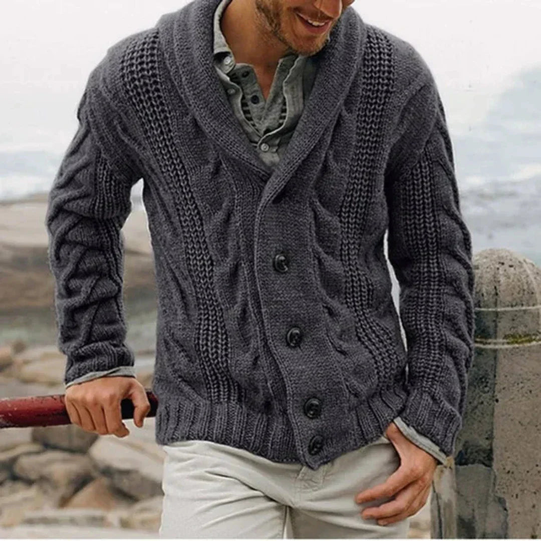 Ανδρική Πλεκτή Ζακέτα με Γιακά Σάλι και Κοτσίδες