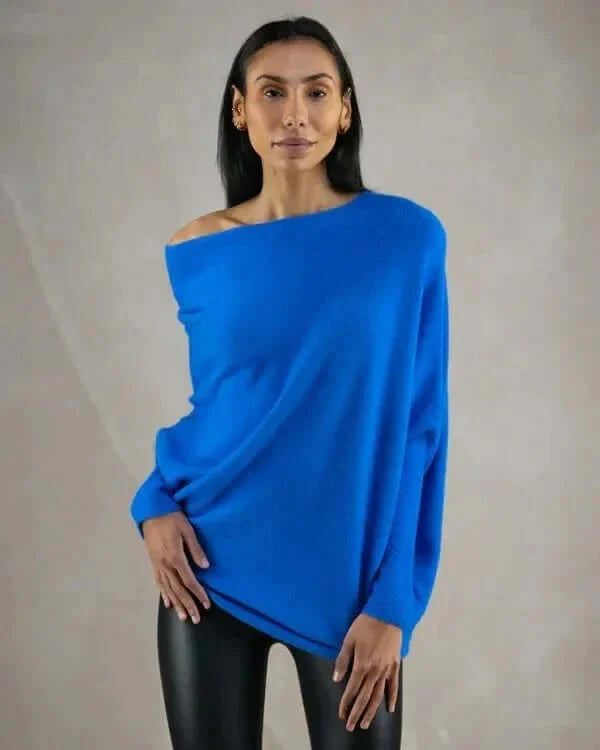 Γυναικείο ασύμμετρο πλεκτό πουλόβερ με ντραπέ | Μαλακό & ζεστό