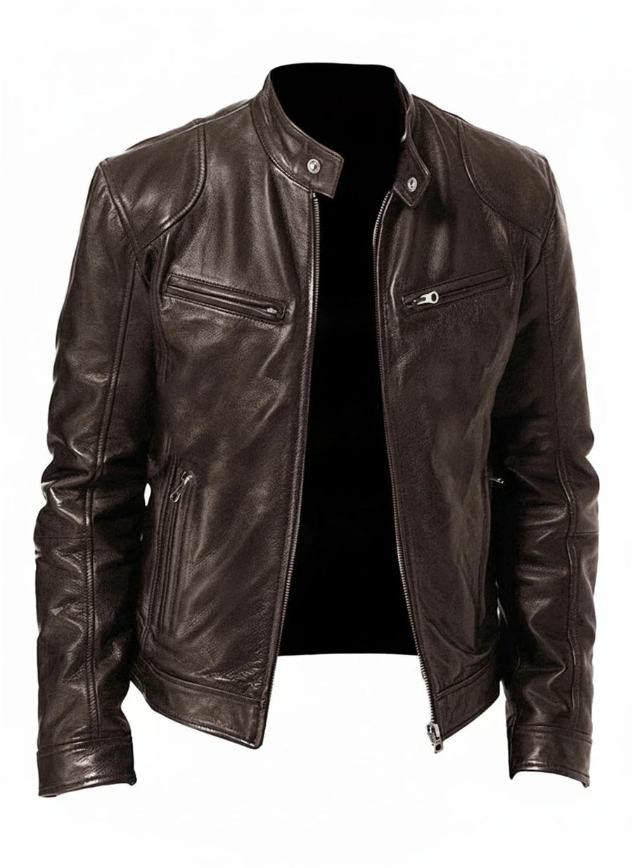 Ανδρικό Μπουφάν Racer Slim Fit με Όψη Δέρματος