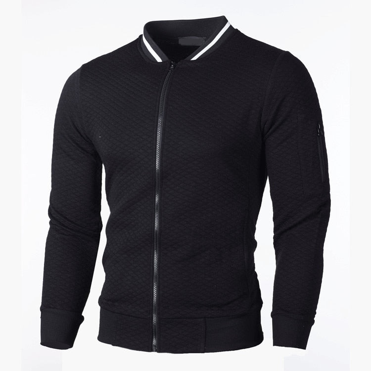 Αθλητική Ανδρική Ζακέτα Slim Fit με Καρό Αναγλυφή Ύφανση
