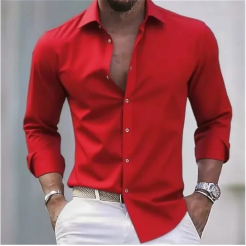 Ανδρικό Μονόχρωμο Μακρυμάνικο Πουκάμισο Slim Fit με Κουμπιά | Επίσημο