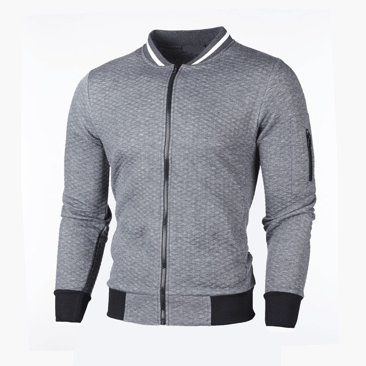 Αθλητική Ανδρική Ζακέτα Slim Fit με Καρό Αναγλυφή Ύφανση