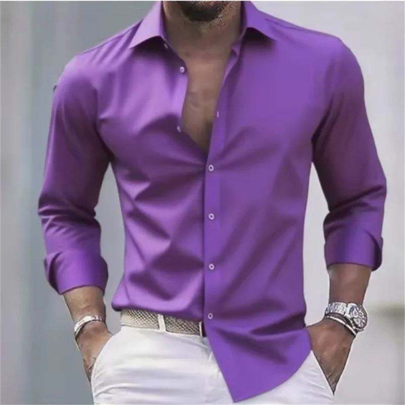 Ανδρικό Μονόχρωμο Μακρυμάνικο Πουκάμισο Slim Fit με Κουμπιά | Επίσημο