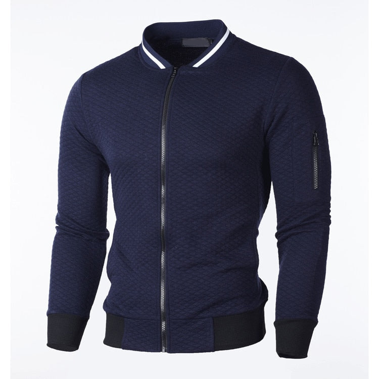 Αθλητική Ανδρική Ζακέτα Slim Fit με Καρό Αναγλυφή Ύφανση