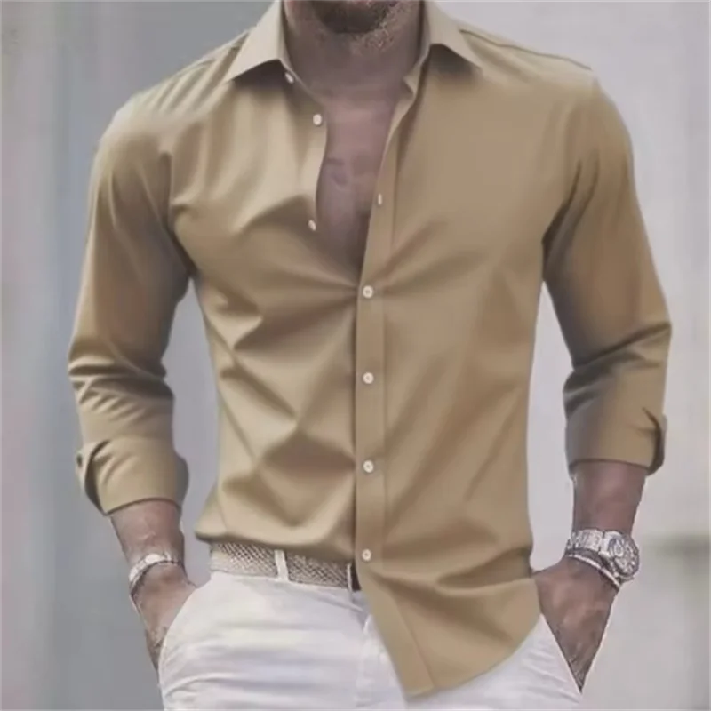Ανδρικό Μονόχρωμο Μακρυμάνικο Πουκάμισο Slim Fit με Κουμπιά | Επίσημο