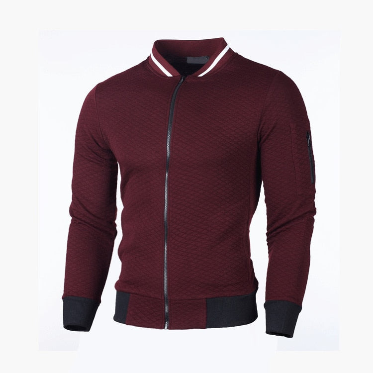 Αθλητική Ανδρική Ζακέτα Slim Fit με Καρό Αναγλυφή Ύφανση