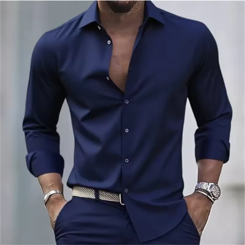 Ανδρικό Μονόχρωμο Μακρυμάνικο Πουκάμισο Slim Fit με Κουμπιά | Επίσημο