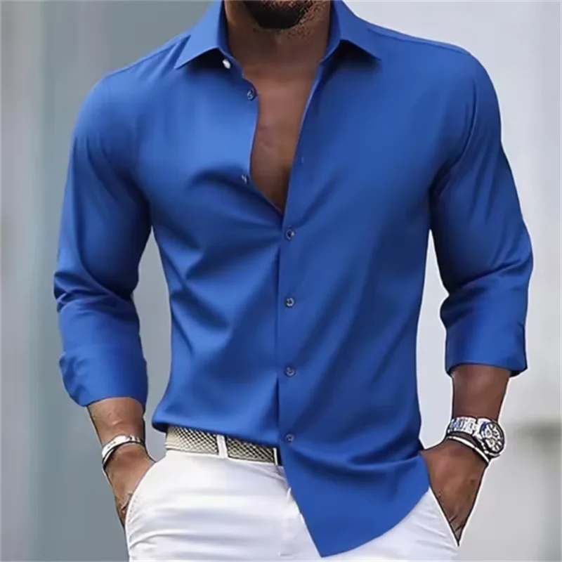 Ανδρικό Μονόχρωμο Μακρυμάνικο Πουκάμισο Slim Fit με Κουμπιά | Επίσημο