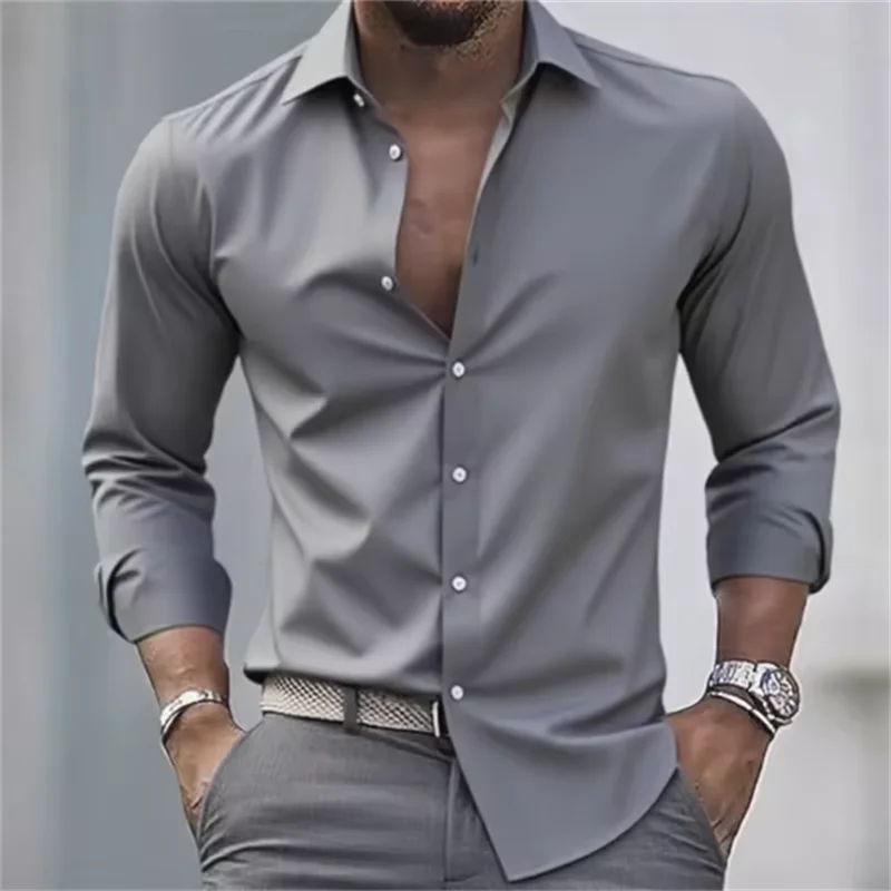 Ανδρικό Μονόχρωμο Μακρυμάνικο Πουκάμισο Slim Fit με Κουμπιά | Επίσημο
