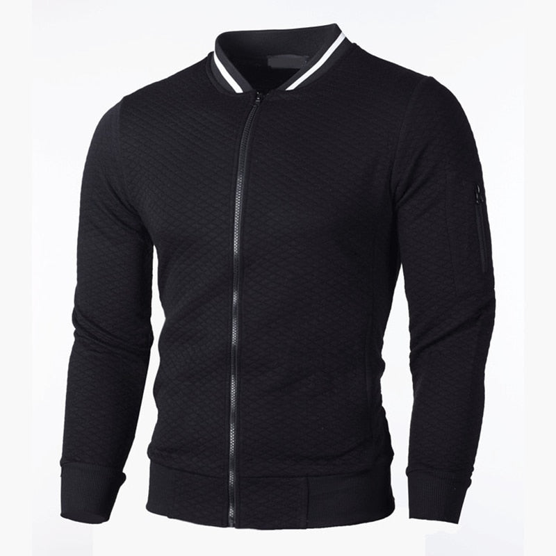 Αθλητική Ανδρική Ζακέτα Slim Fit με Καρό Αναγλυφή Ύφανση