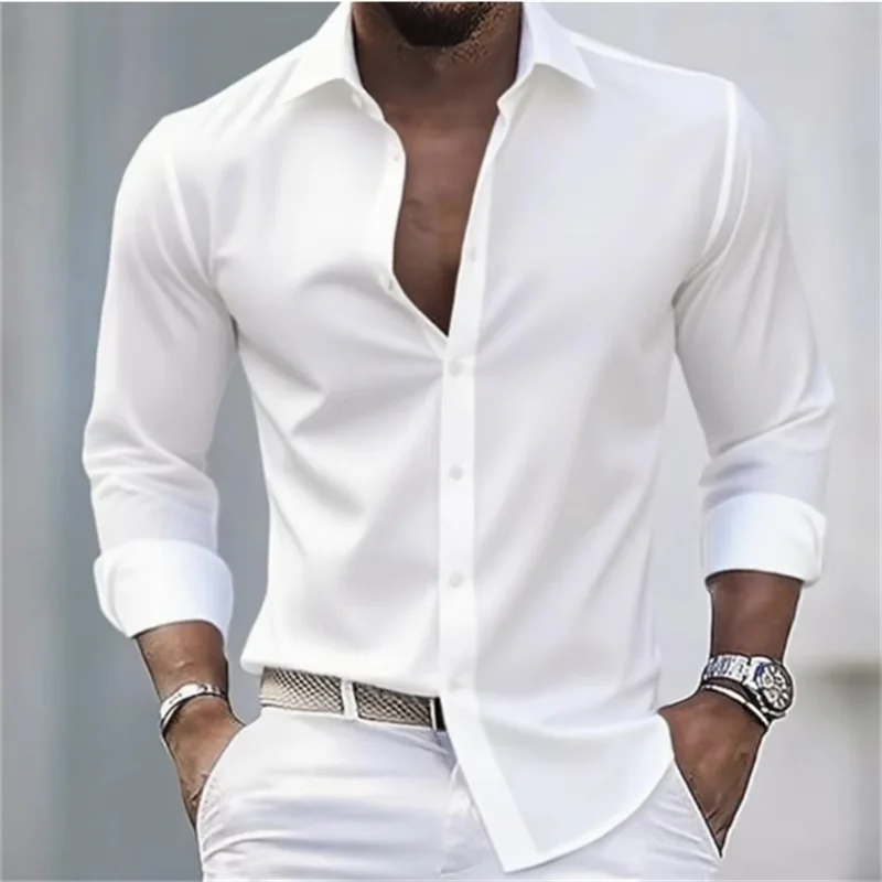 Ανδρικό Μονόχρωμο Μακρυμάνικο Πουκάμισο Slim Fit με Κουμπιά | Επίσημο
