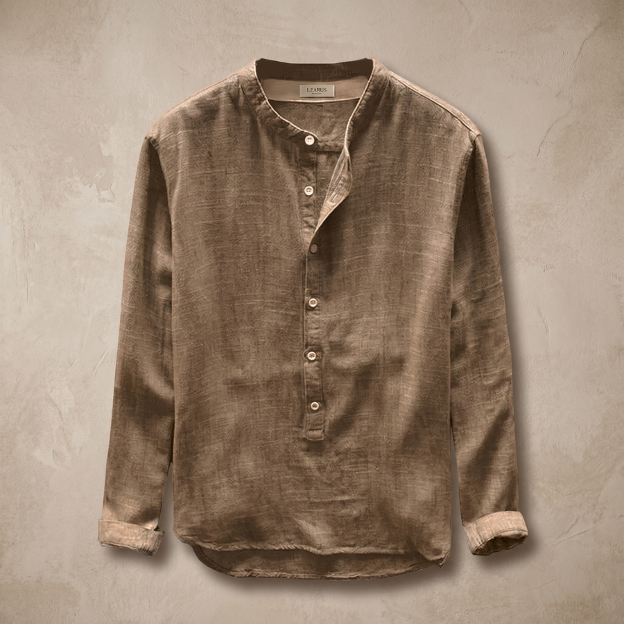 Ανδρικό Λινό Πουκάμισο | Slim Fit με Γιακά Henley | Καλοκαιρινό Casual Μπλουζάκι