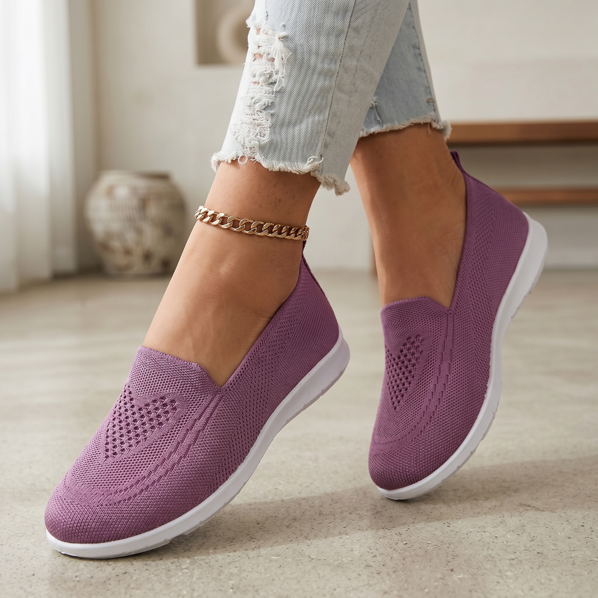 Γυναικεία Πλεκτά Sneakers Slip-On | Αναπνεόμενα Παπούτσια Περιπάτου με Αντικραδασμική Προστασία