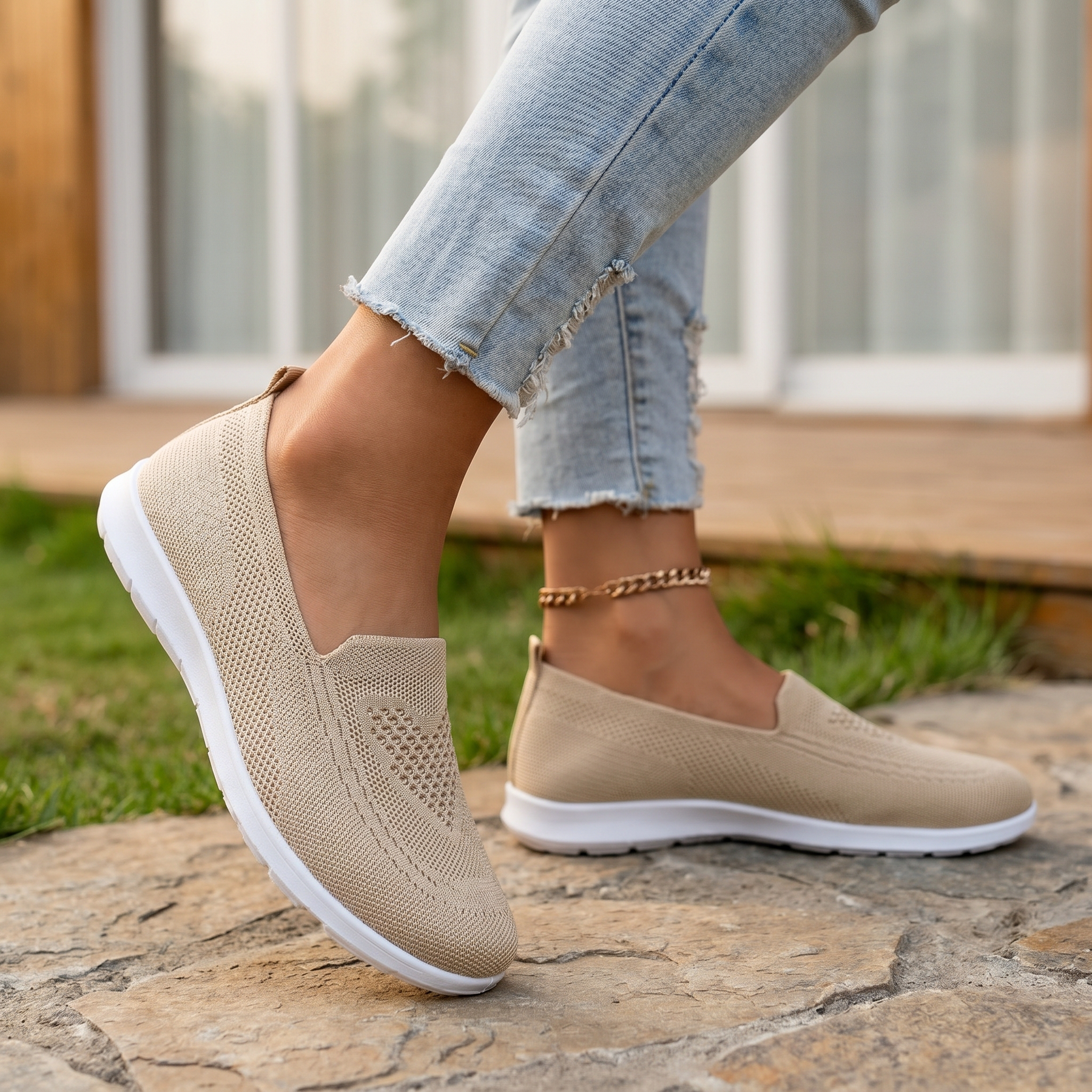 Γυναικεία Πλεκτά Sneakers Slip-On | Αναπνεόμενα Παπούτσια Περιπάτου με Αντικραδασμική Προστασία