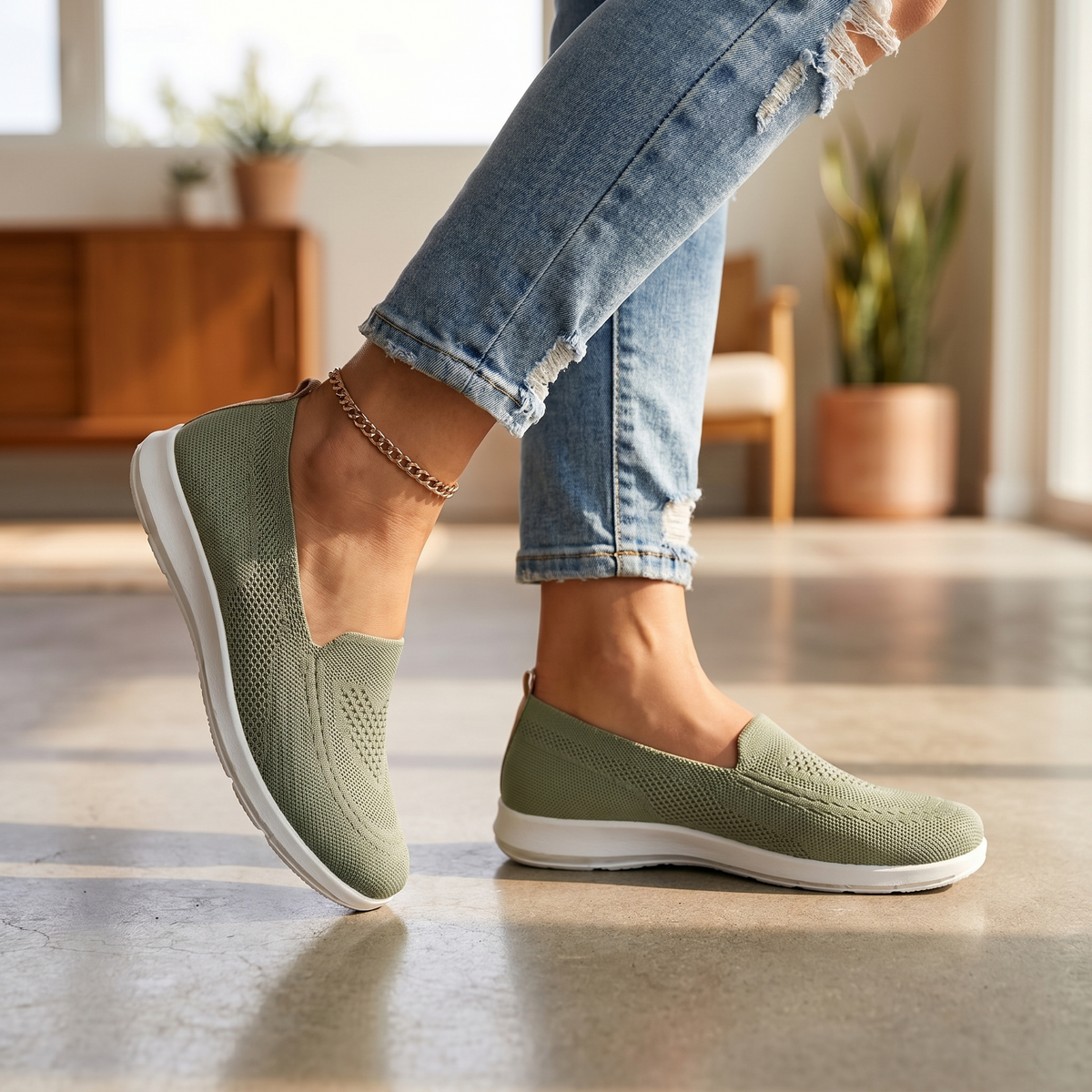 Γυναικεία Πλεκτά Sneakers Slip-On | Αναπνεόμενα Παπούτσια Περιπάτου με Αντικραδασμική Προστασία