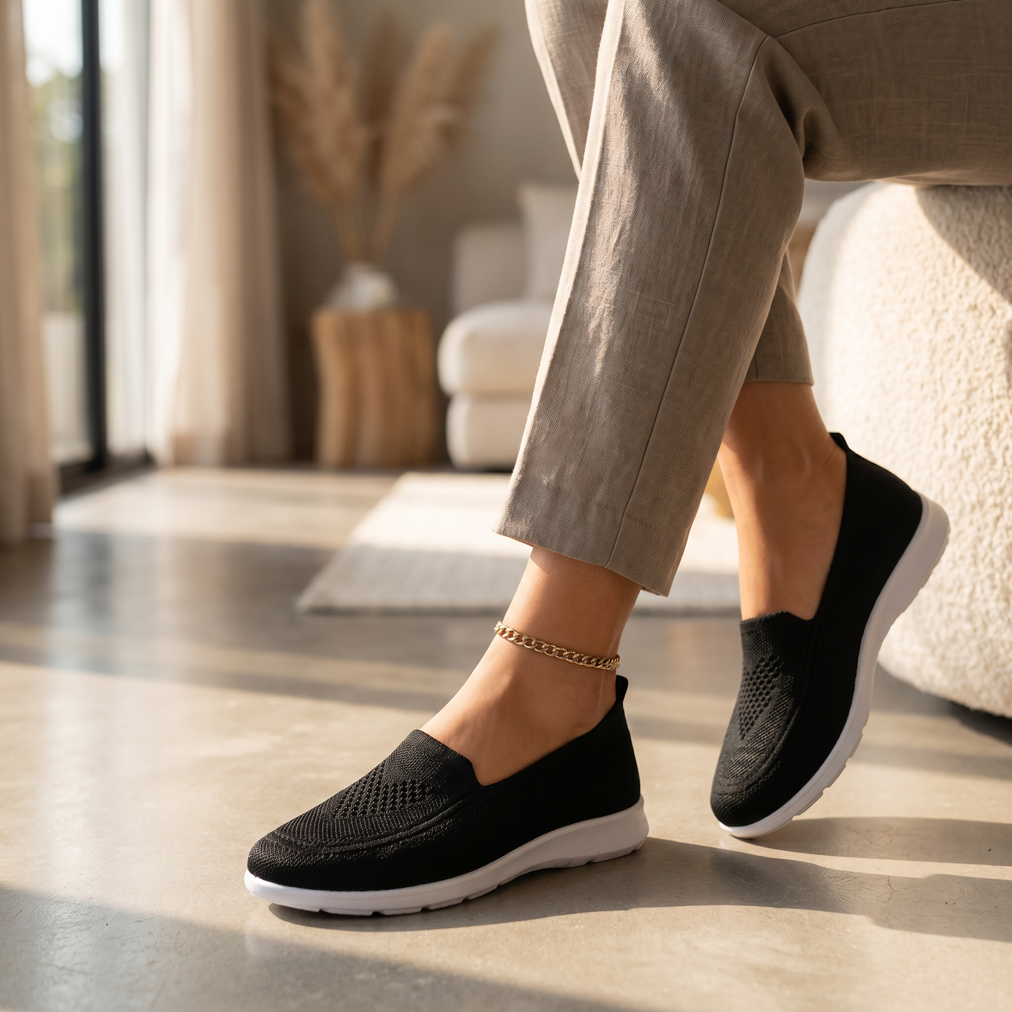 Γυναικεία Πλεκτά Sneakers Slip-On | Αναπνεόμενα Παπούτσια Περιπάτου με Αντικραδασμική Προστασία