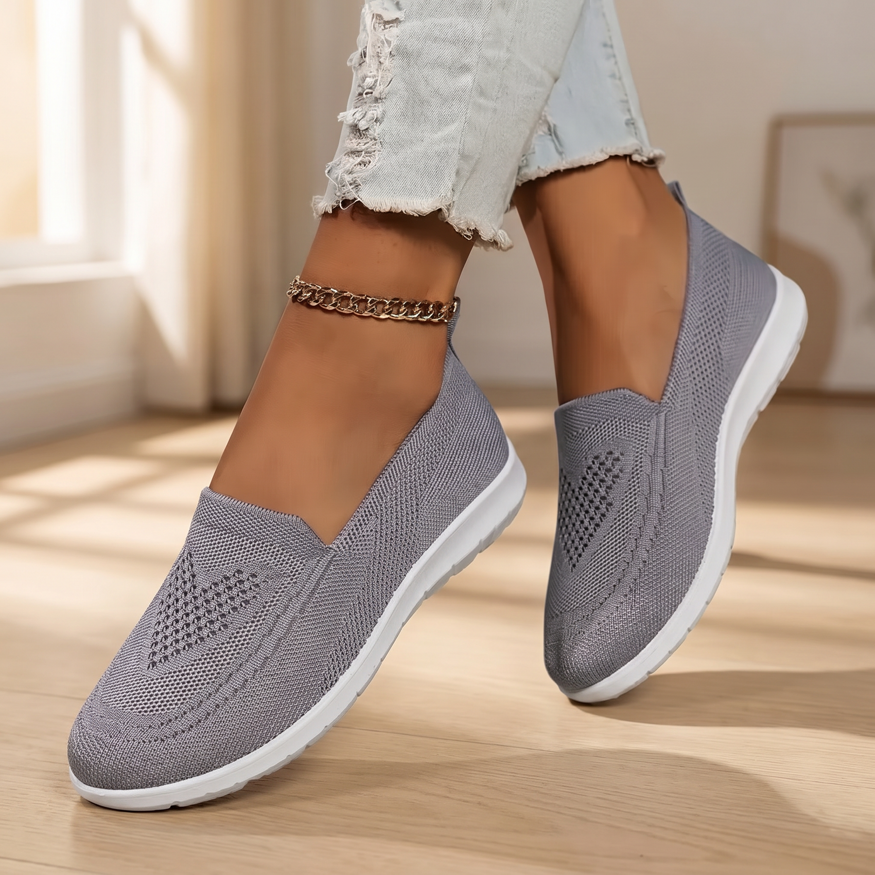 Γυναικεία Πλεκτά Sneakers Slip-On | Αναπνεόμενα Παπούτσια Περιπάτου με Αντικραδασμική Προστασία