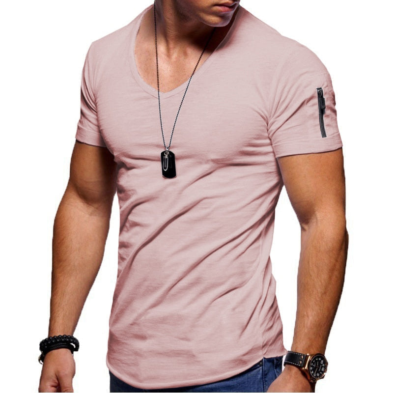 Ανδρικό T-Shirt με Λαιμόκοψη V σε Αθλητική Γραμμή