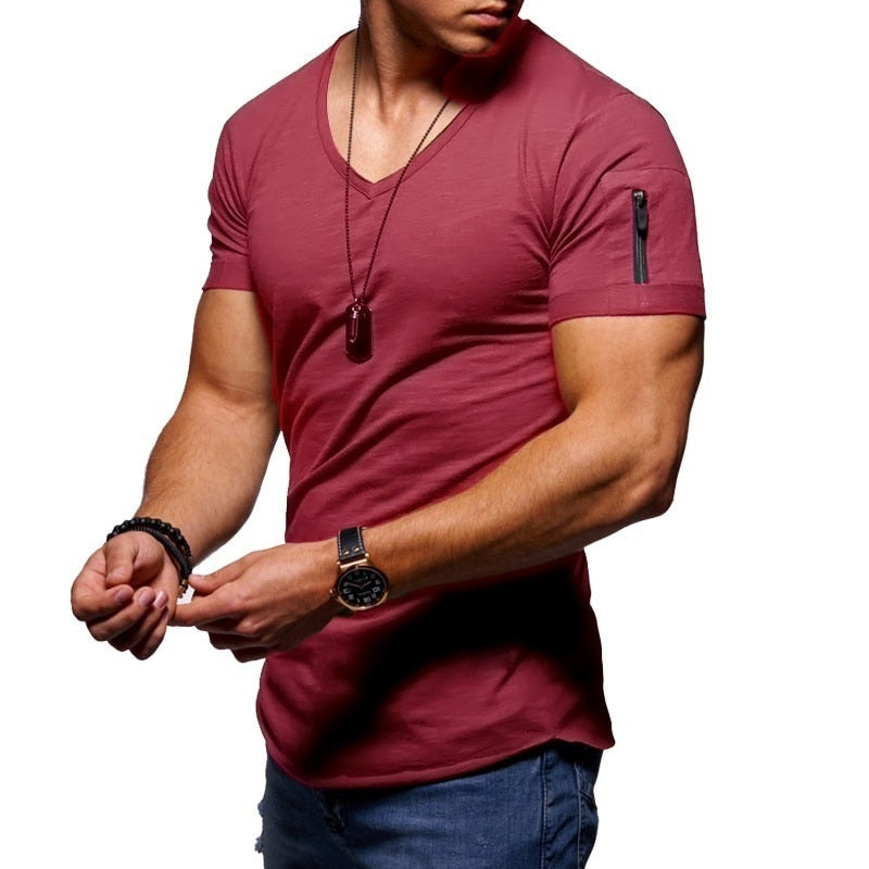 Ανδρικό T-Shirt με Λαιμόκοψη V σε Αθλητική Γραμμή