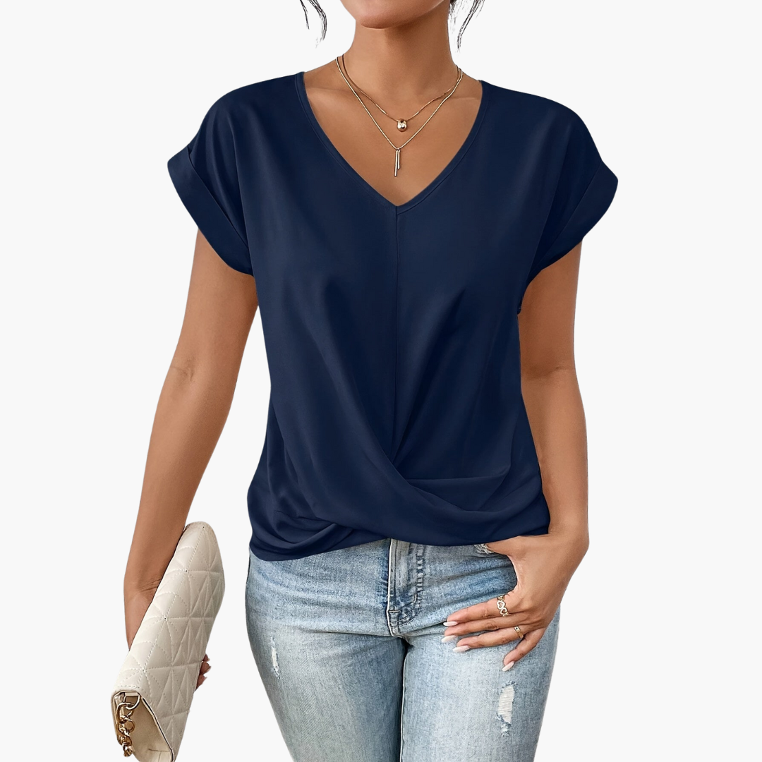Γυναικείο T-Shirt με V Λαιμόκοψη και Στρίψιμο Μπροστά
