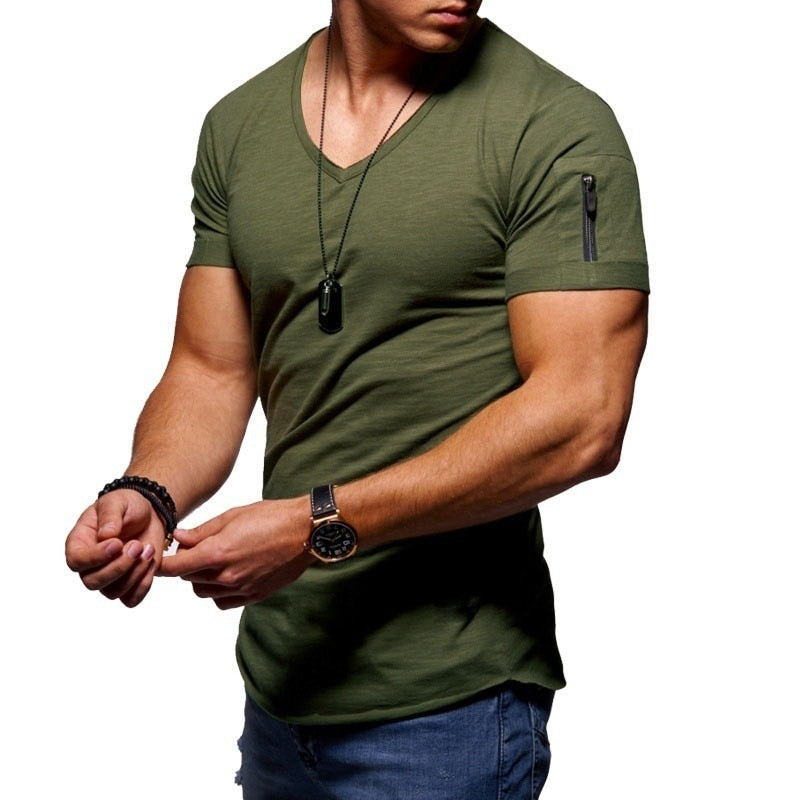 Ανδρικό T-Shirt με Λαιμόκοψη V σε Αθλητική Γραμμή