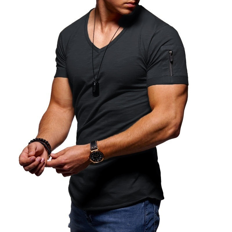 Ανδρικό T-Shirt με Λαιμόκοψη V σε Αθλητική Γραμμή