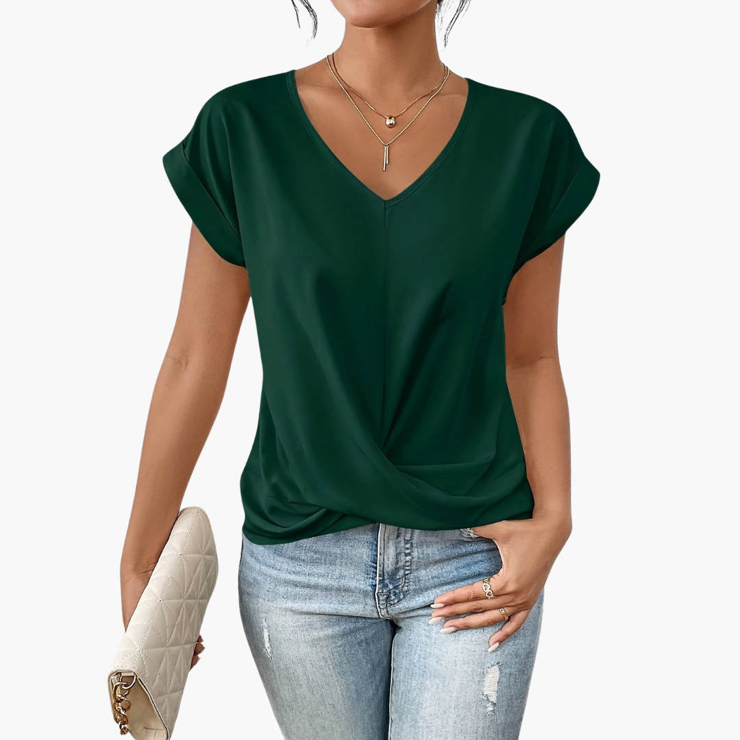 Γυναικείο T-Shirt με V Λαιμόκοψη και Στρίψιμο Μπροστά